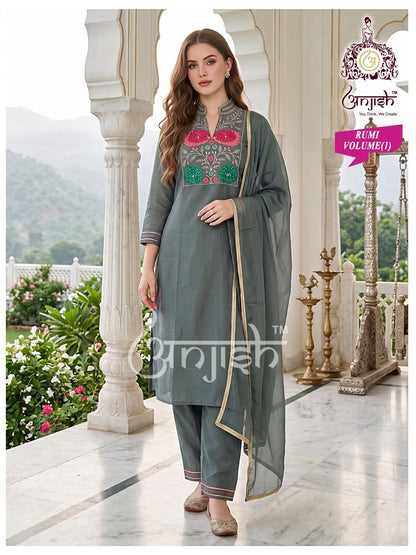 Rumi Anjish Chanderi Readymade Pant Style Suits Wholesaler India