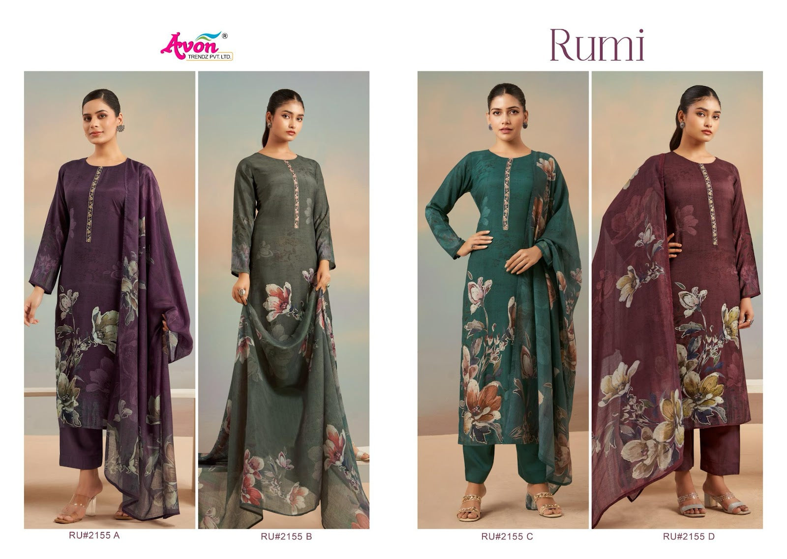 Rumi Avon Trendz Viscose Muslin Pant Style Suits Wholesaler India