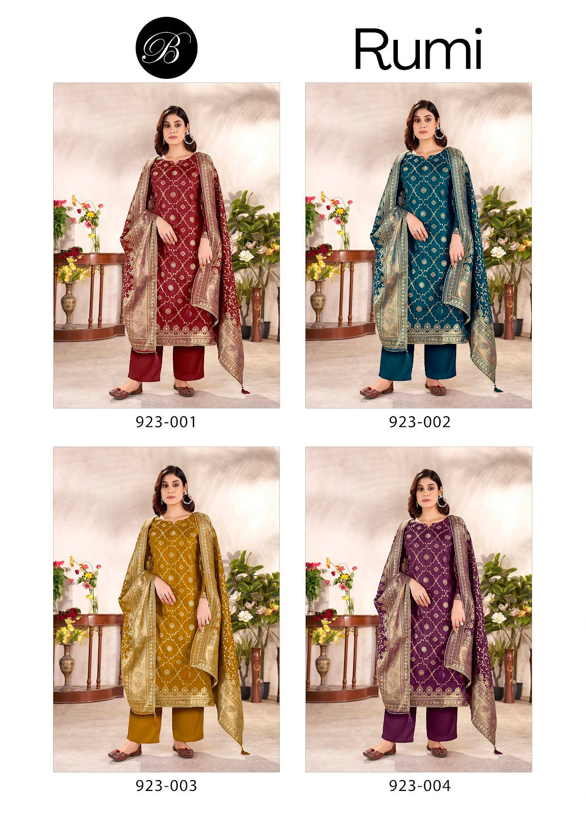 Rumi Belliza Designer Studio Dola Silk Karachi Salwar Suits Exporter Ahmedabad