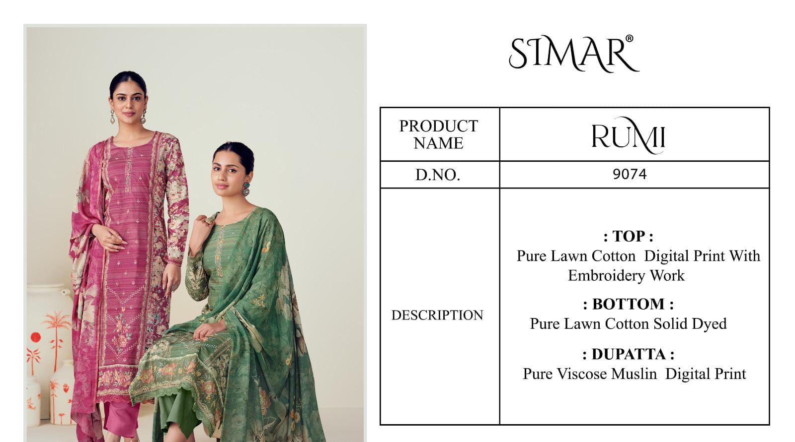Rumi Simar Pure Lawn Pant Style Suits Supplier