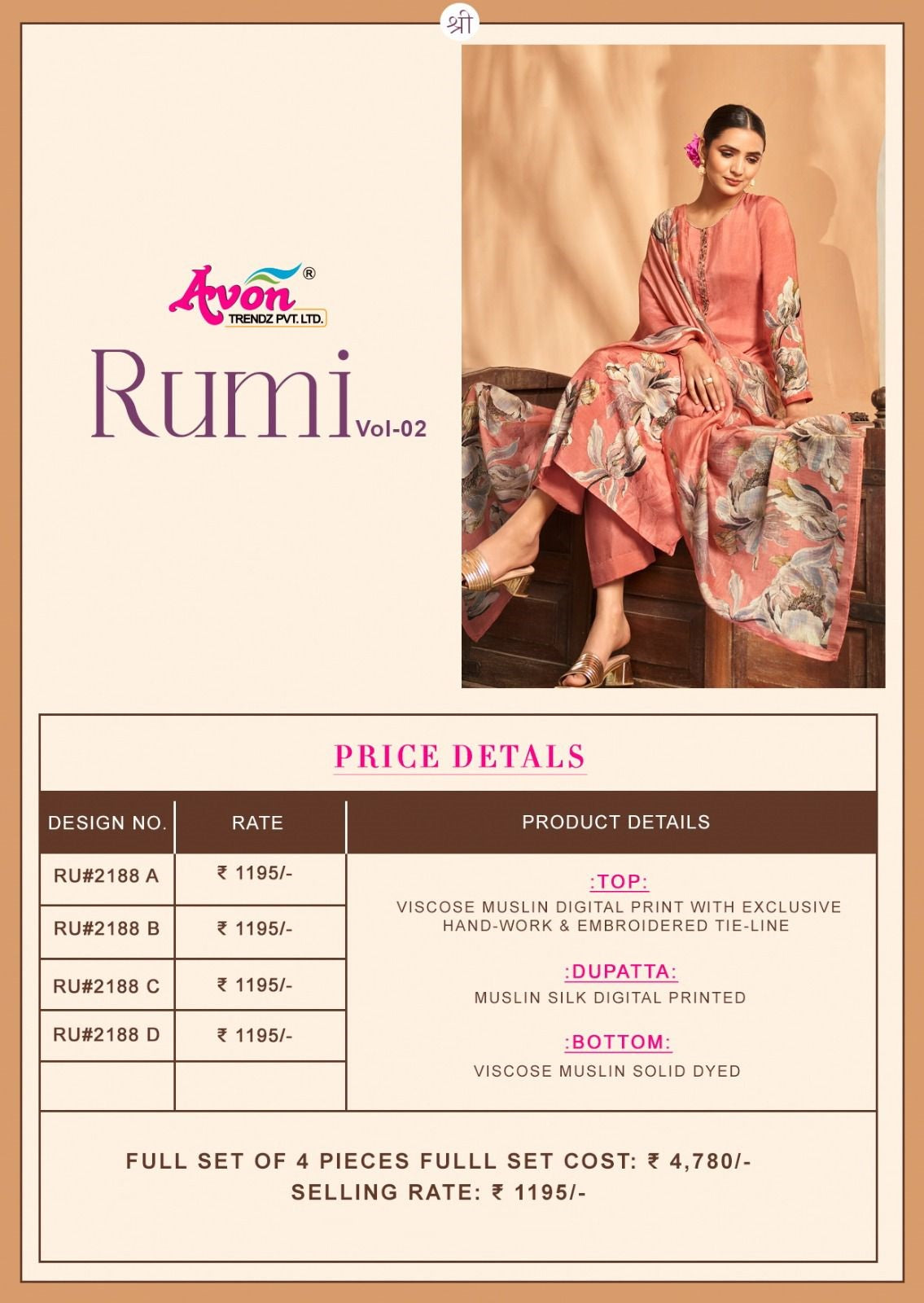 Rumi Vol 2 Avon Trendz Viscose Muslin Pant Style Suits Exporter Ahmedabad