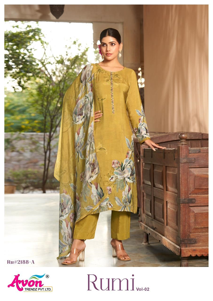Rumi Vol 2 Avon Trendz Viscose Muslin Pant Style Suits Exporter Ahmedabad