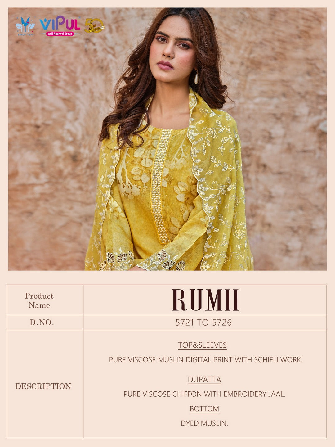 Rumii Vipul Viscose Muslin Pant Style Suits Supplier India