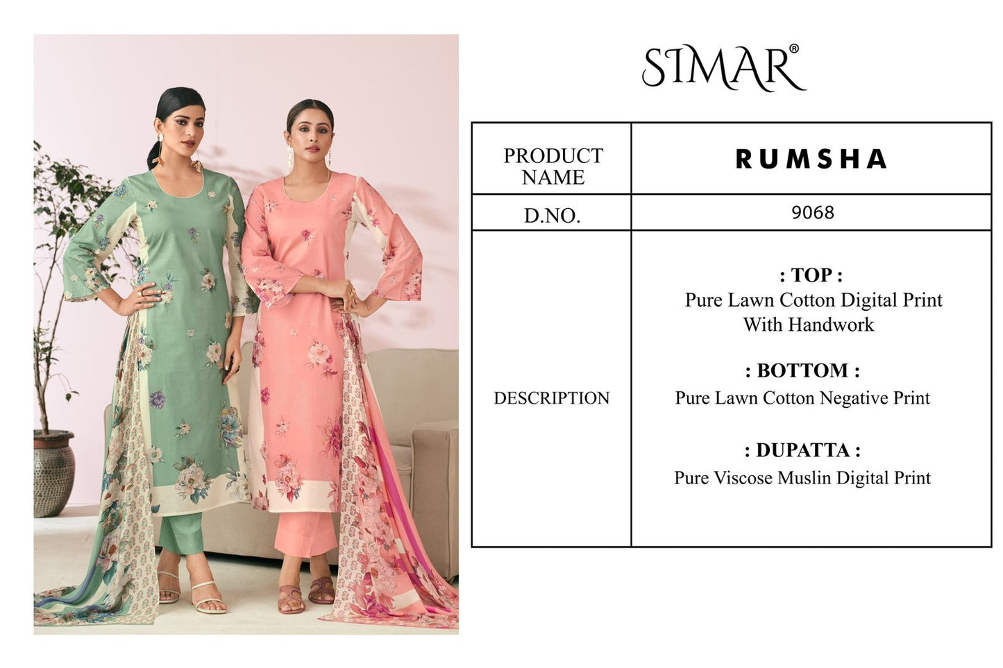 Rumsha Simar Lawn Cotton Pant Style Suits Manufacturer India