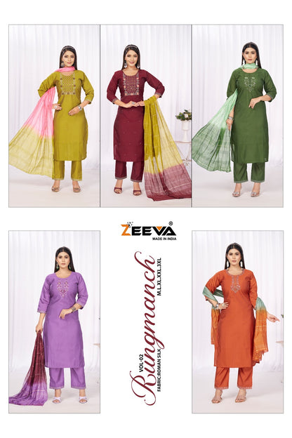 Rungmanch Vol 2 Zeeva Roman Silk Readymade Pant Style Suits Exporter