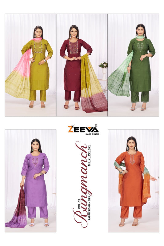 Rungmanch Vol 2 Zeeva Roman Silk Readymade Pant Style Suits Exporter