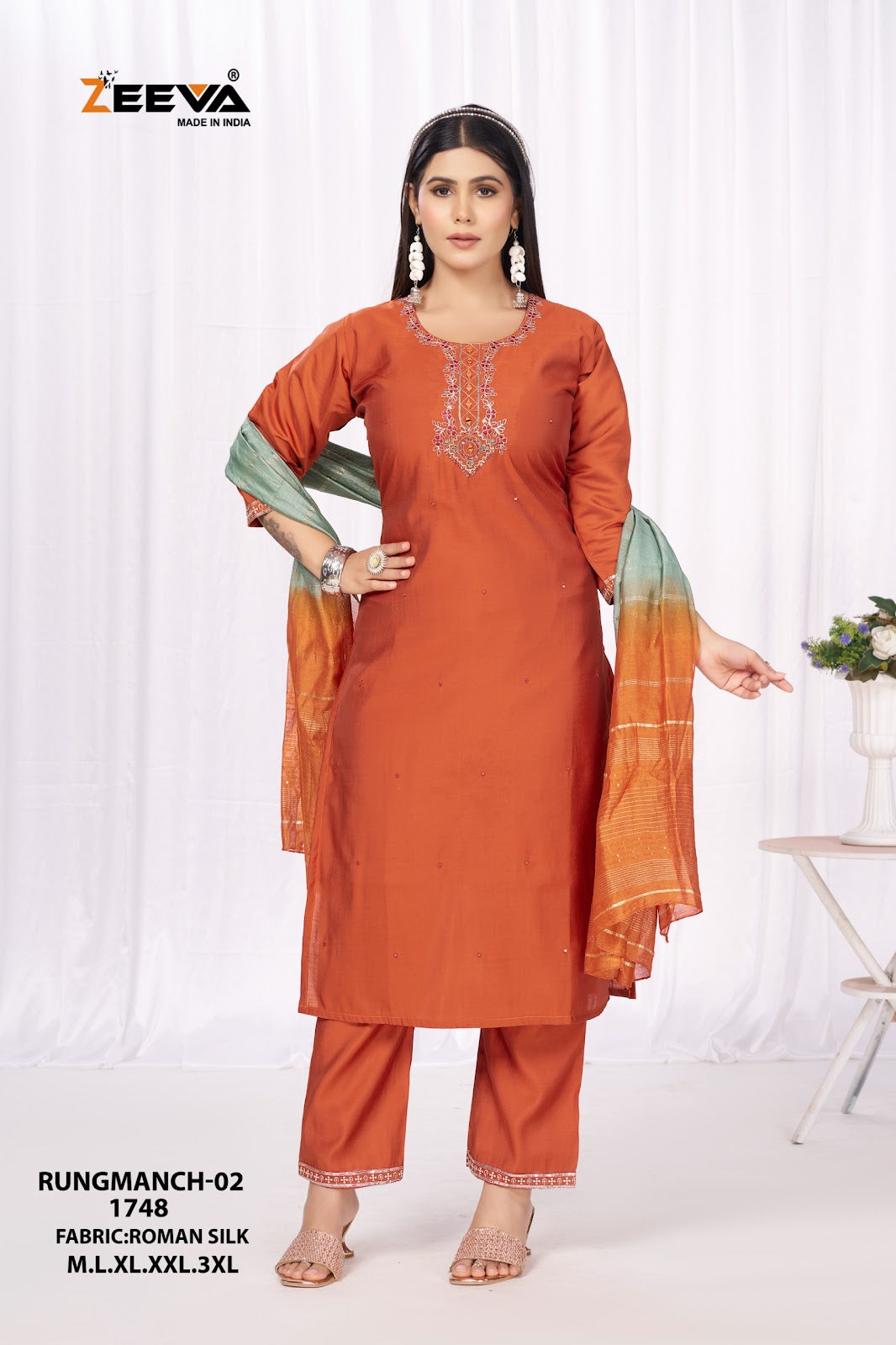 Rungmanch Vol 2 Zeeva Roman Silk Readymade Pant Style Suits Exporter