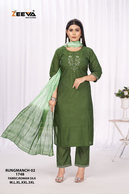 Rungmanch Vol 2 Zeeva Roman Silk Readymade Pant Style Suits Exporter