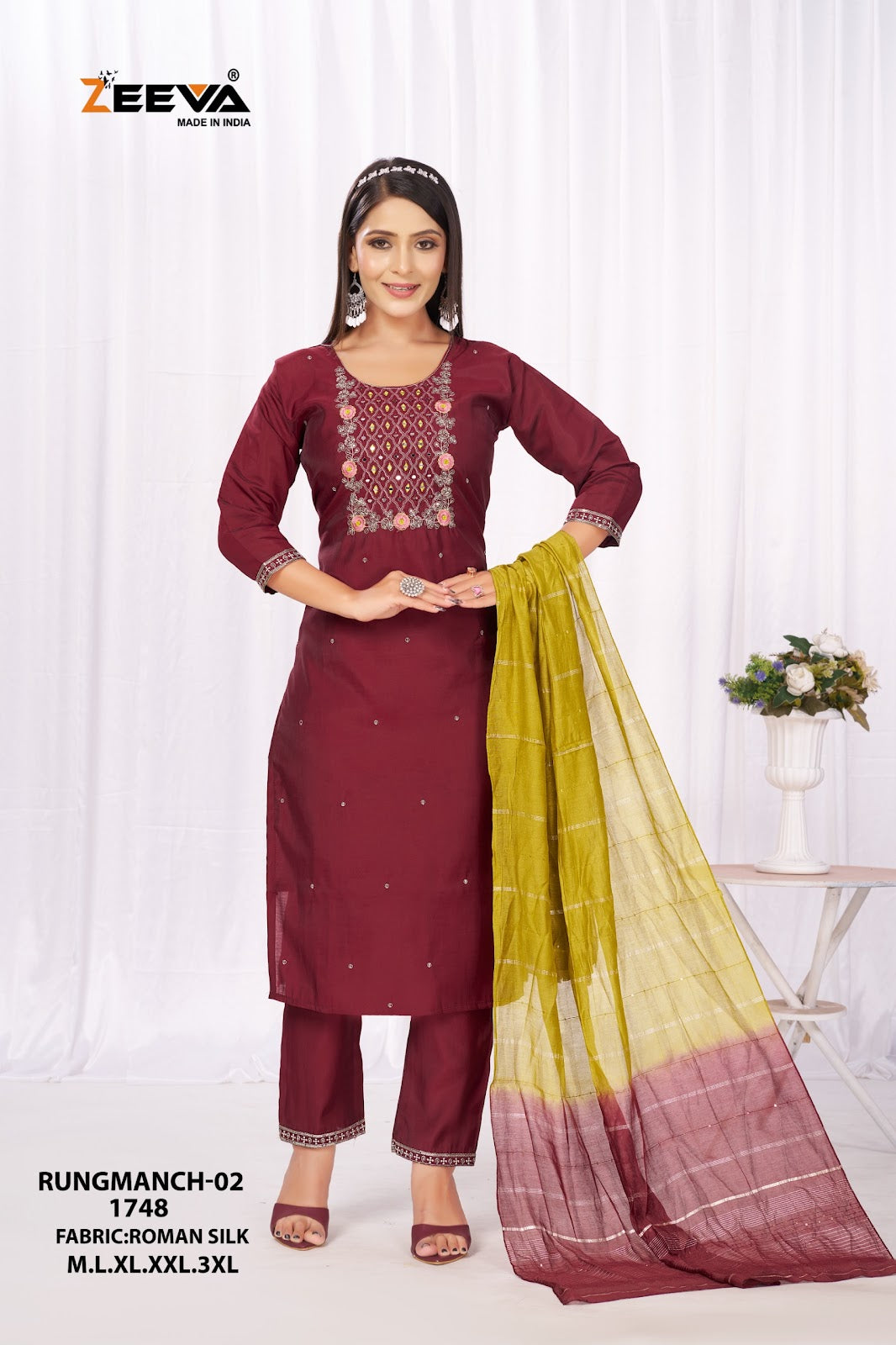 Rungmanch Vol 2 Zeeva Roman Silk Readymade Pant Style Suits Exporter