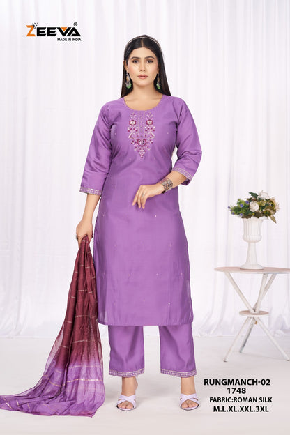 Rungmanch Vol 2 Zeeva Roman Silk Readymade Pant Style Suits Exporter