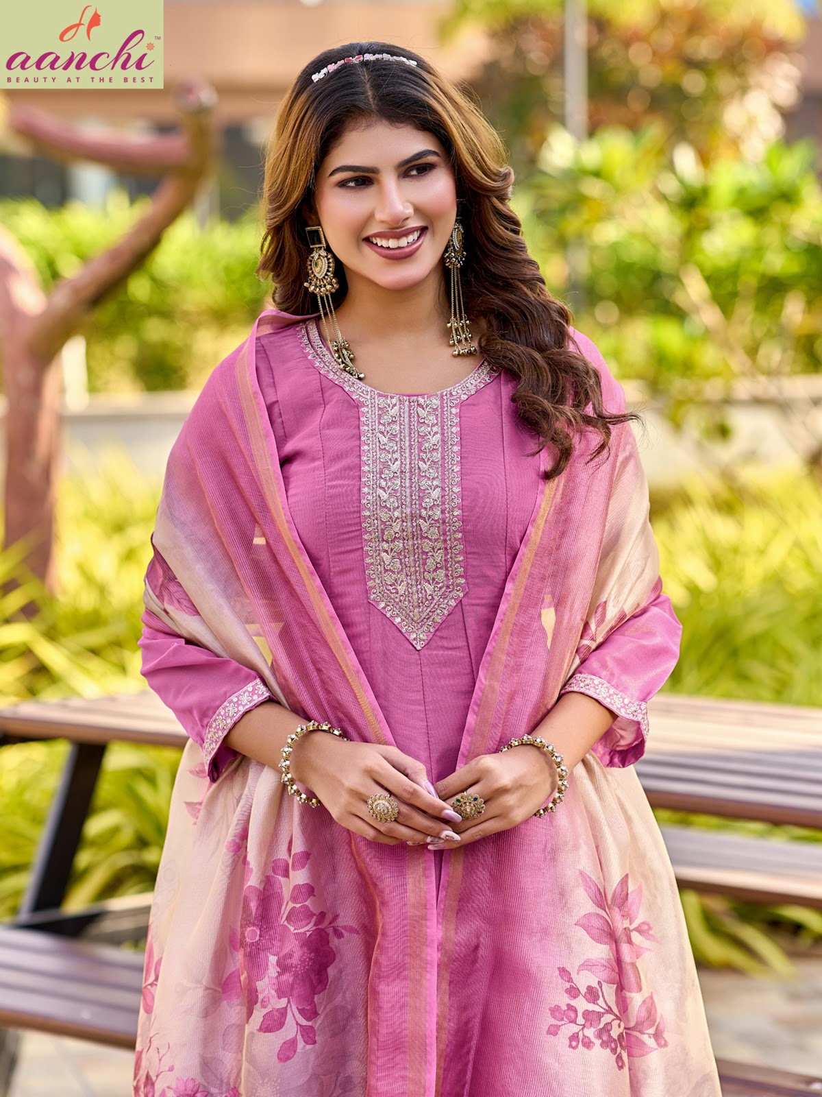 Rupali 2 Aanchi Tissue Simmer Readymade Anarkali Suits Manufacturer India