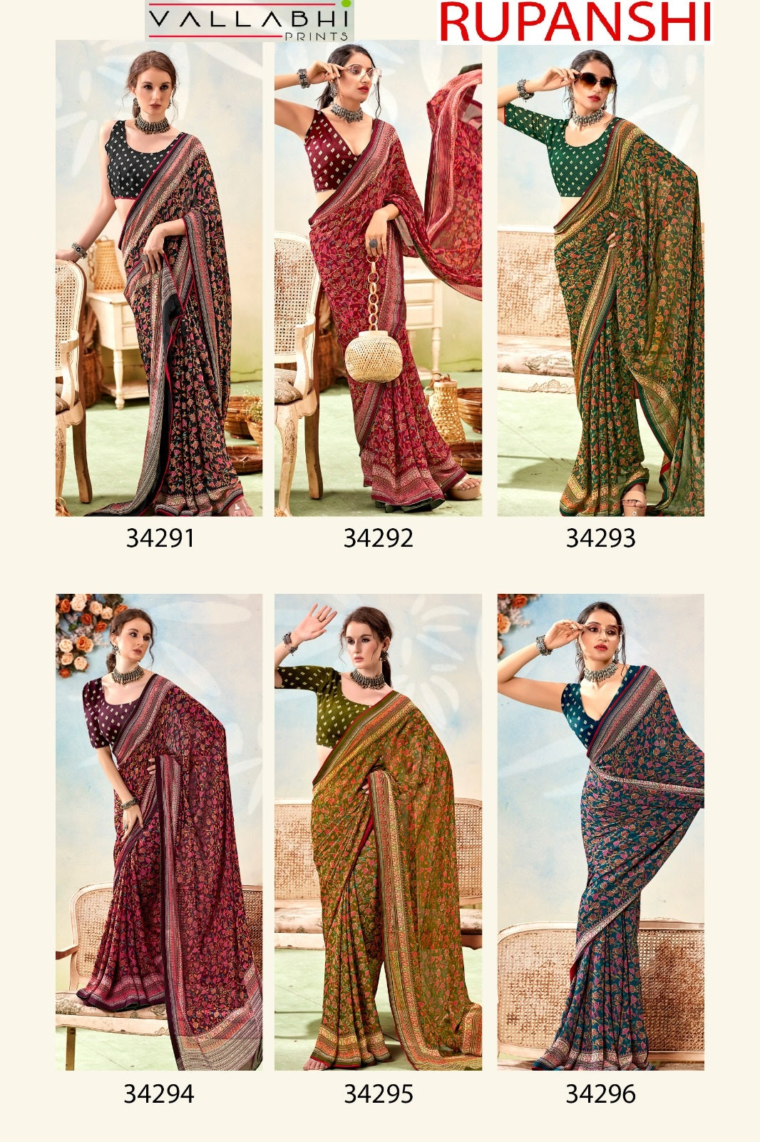 Rupanshi Vallabhi Prints Moss Sarees Wholesaler India