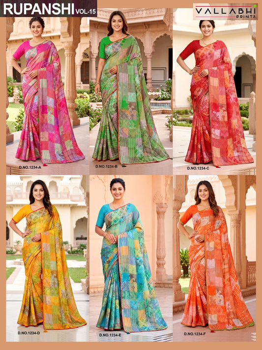 Rupanshi Vol 15 Vallabhi Prints Moss Sarees Supplier Ahmedabad