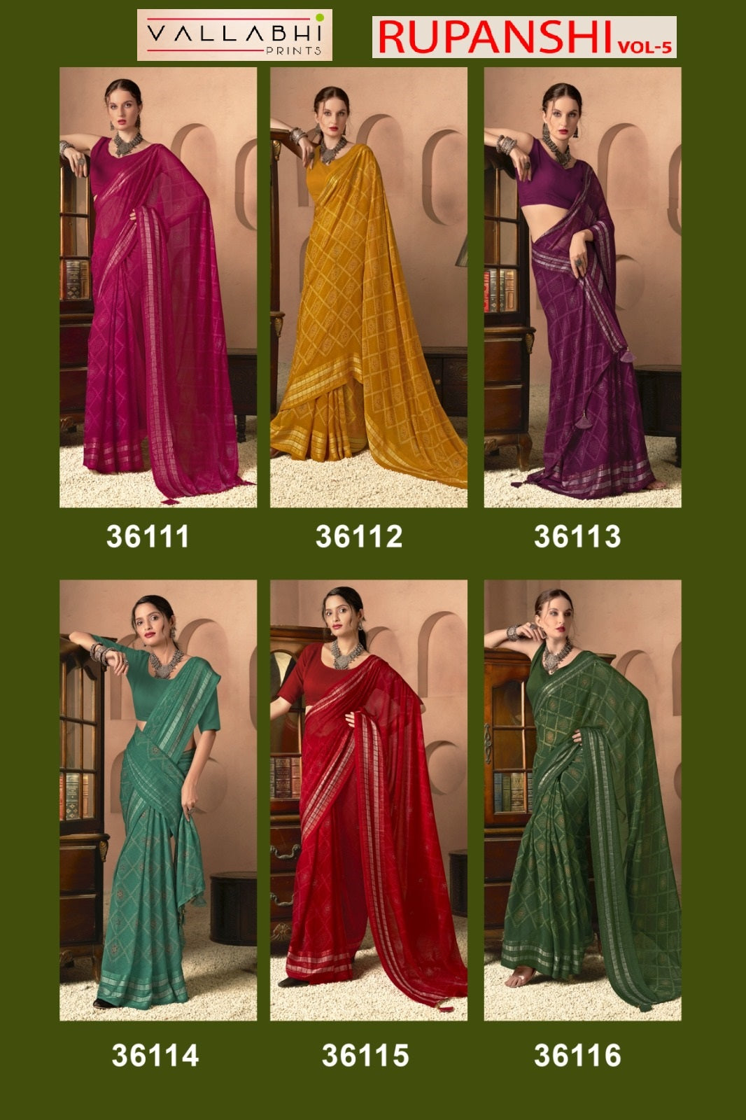 Rupanshi Vol 5 Vallabhi Prints Moss Sarees Wholesaler Ahmedabad