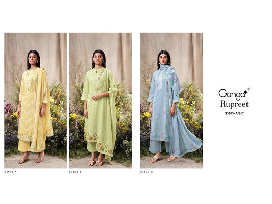 Rupreet 3603 Ganga Premium Cotton Plazzo Style Suits Manufacturer India