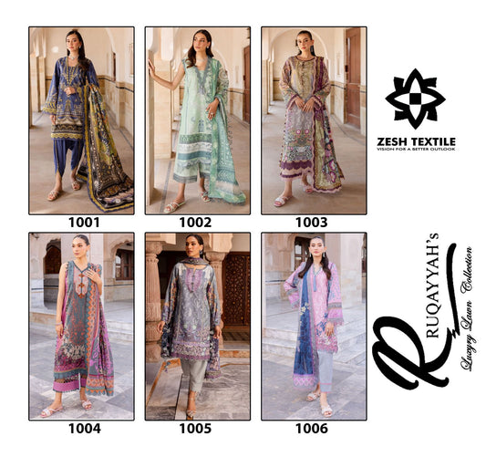 Ruqayyah Luxury Lawn Collection Zesh Textile Cotton Karachi Salwar Suits Wholesale Rate