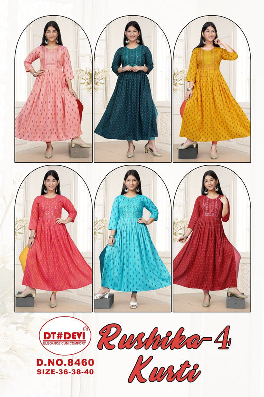 Rushika 4-8460 Dt Devi Reyon Girls Kurti Wholesaler Ahmedabad
