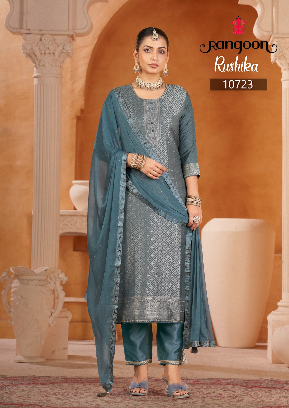 Rushika Rangoon Viscose Muslin Readymade Pant Style Suits Manufacturer India