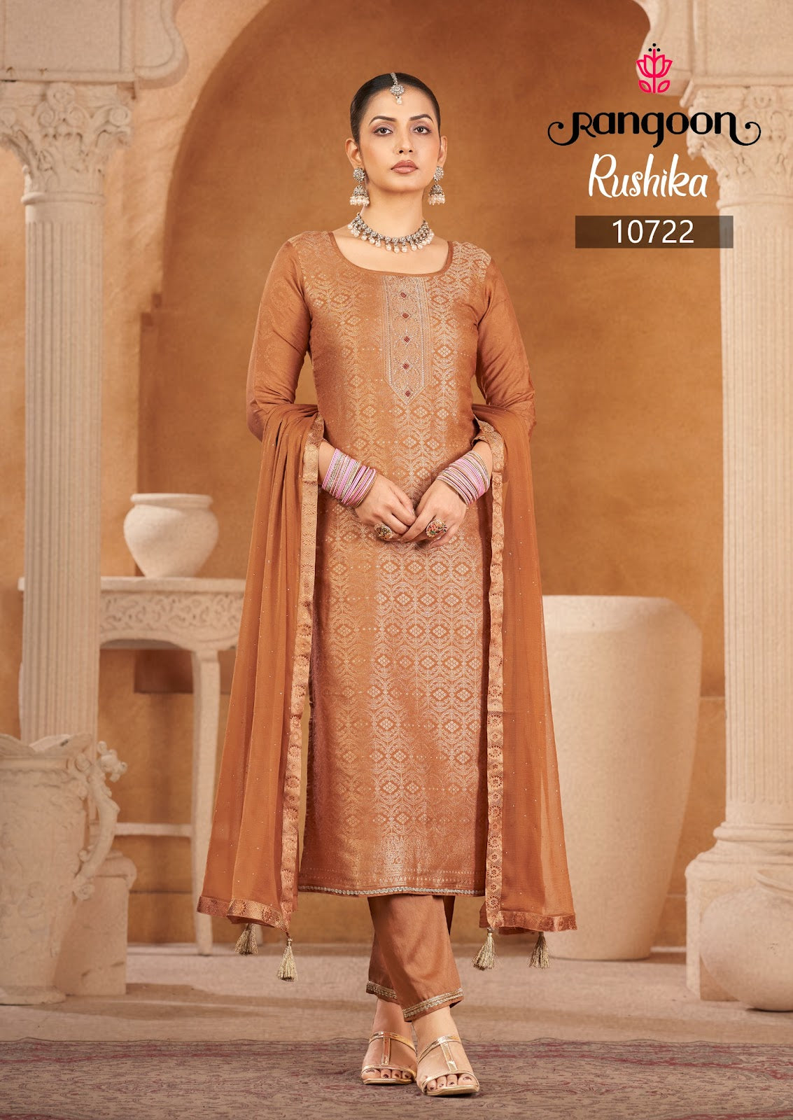 Rushika Rangoon Viscose Muslin Readymade Pant Style Suits Manufacturer India