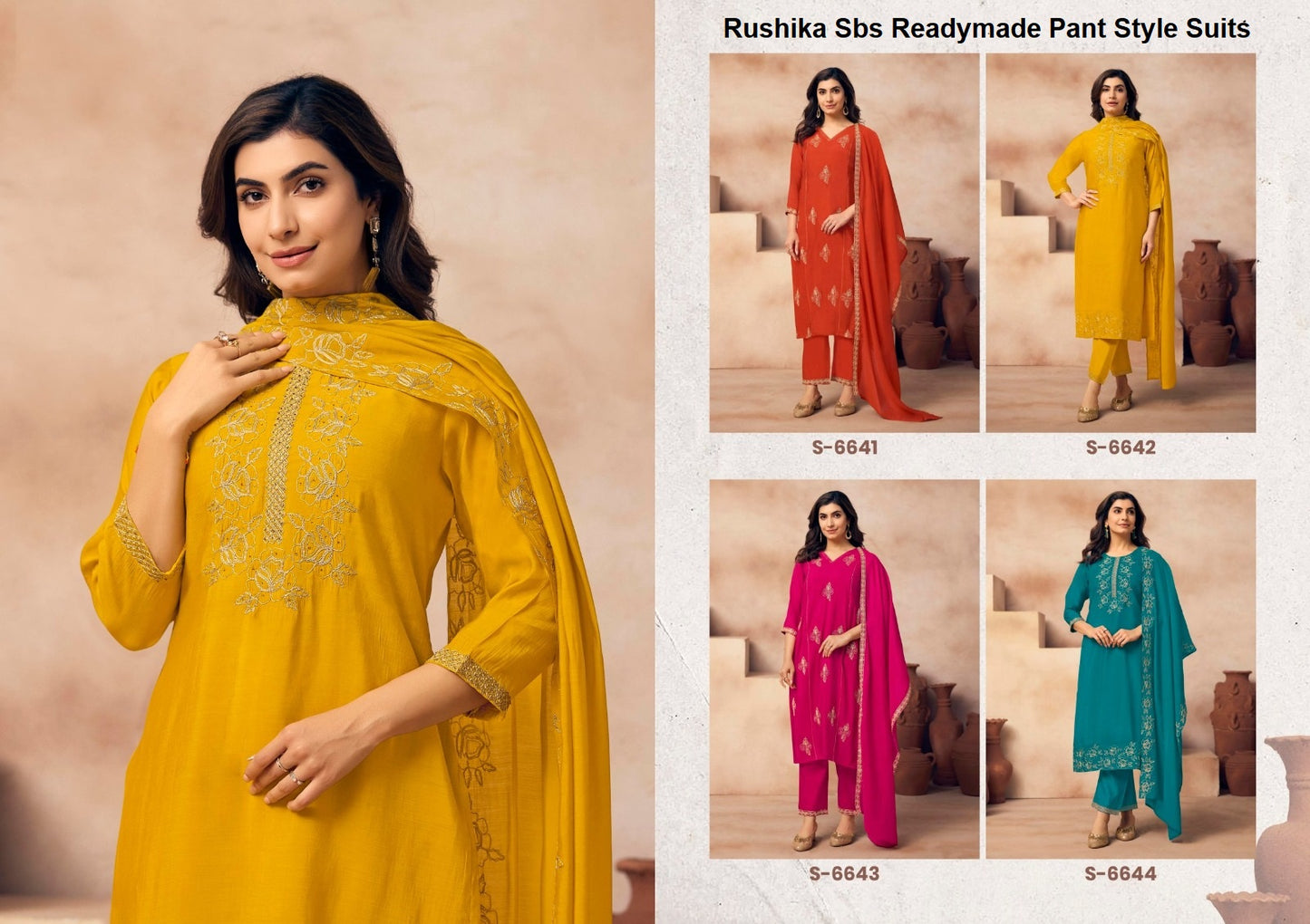 Rushika Sbs Mal Chanderi Readymade Pant Style Suits Manufacturer
