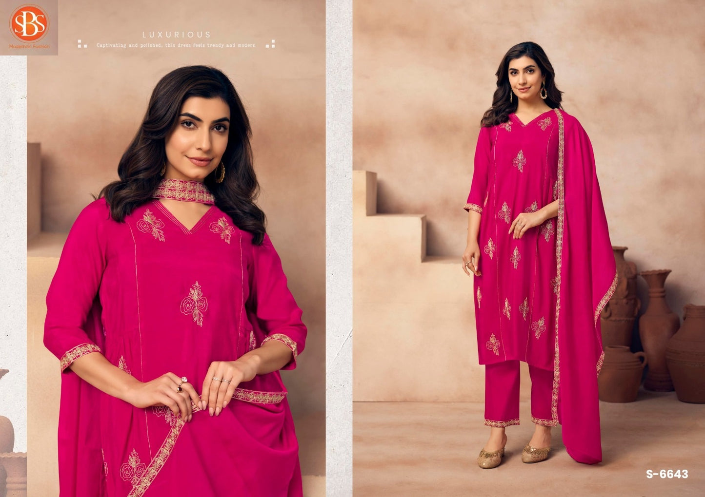 Rushika Sbs Mal Chanderi Readymade Pant Style Suits Manufacturer