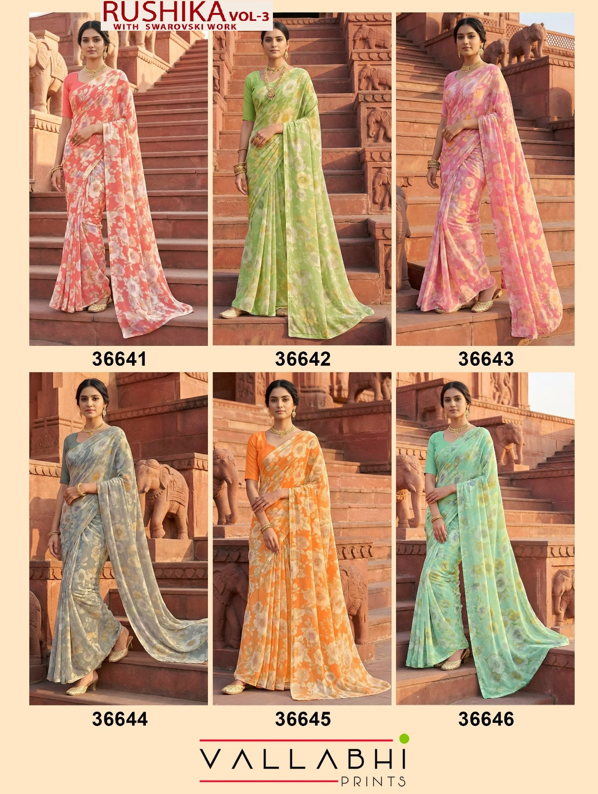 Rushika Vol 3 Vallabhi Prints Georgette Sarees Wholesale Rate