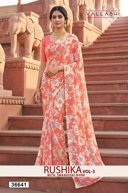 Rushika Vol 3 Vallabhi Prints Georgette Sarees Wholesale Rate