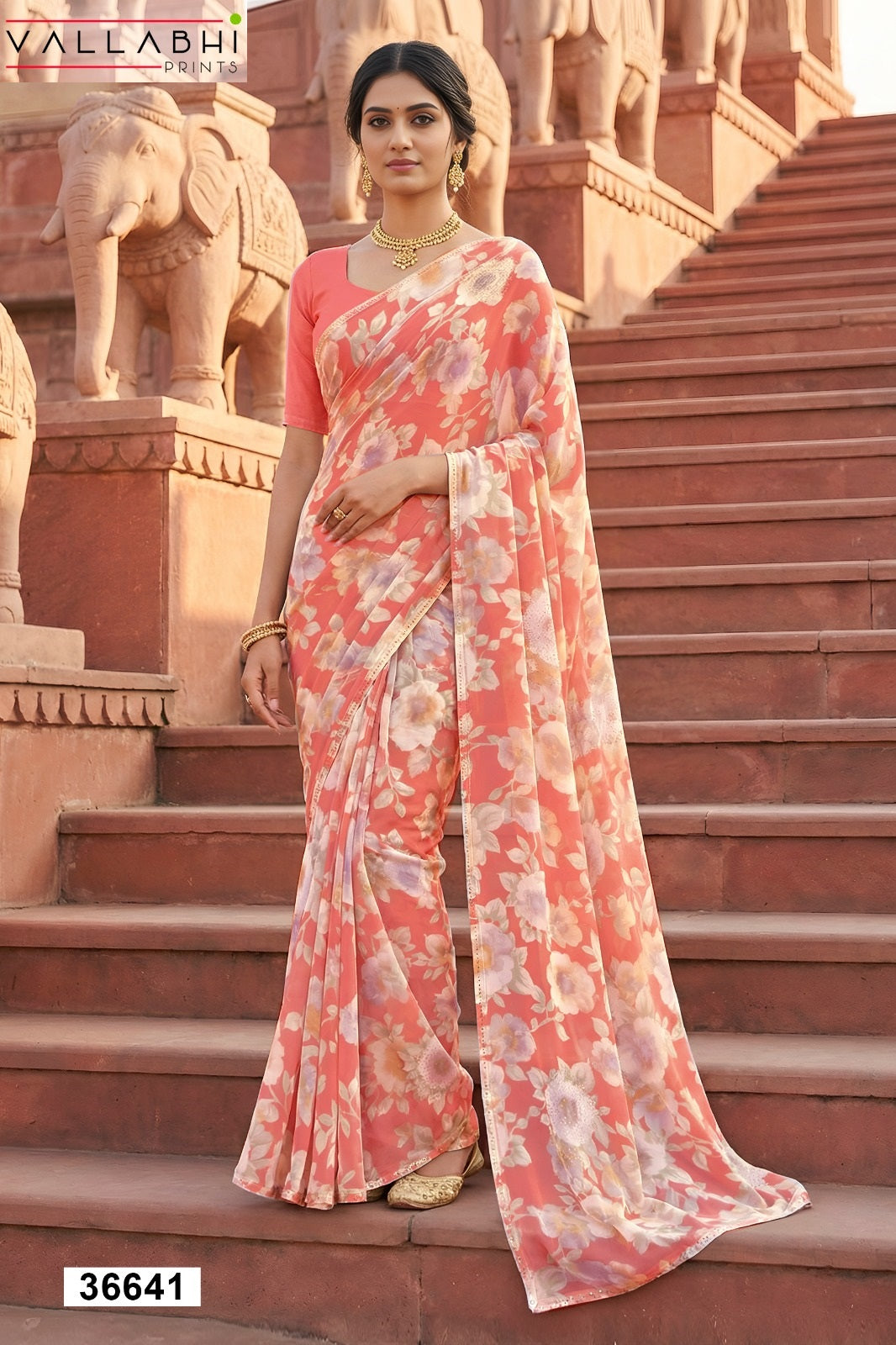 Rushika Vol 3 Vallabhi Prints Georgette Sarees Wholesale Rate