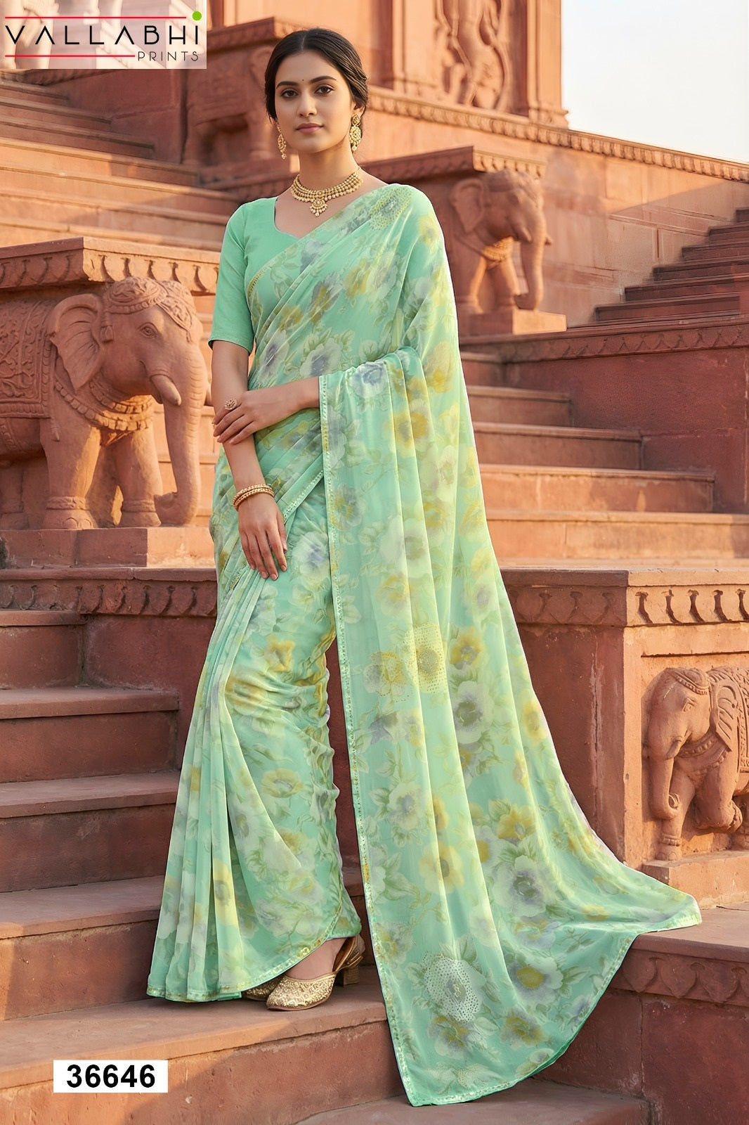 Rushika Vol 3 Vallabhi Prints Georgette Sarees Wholesale Rate