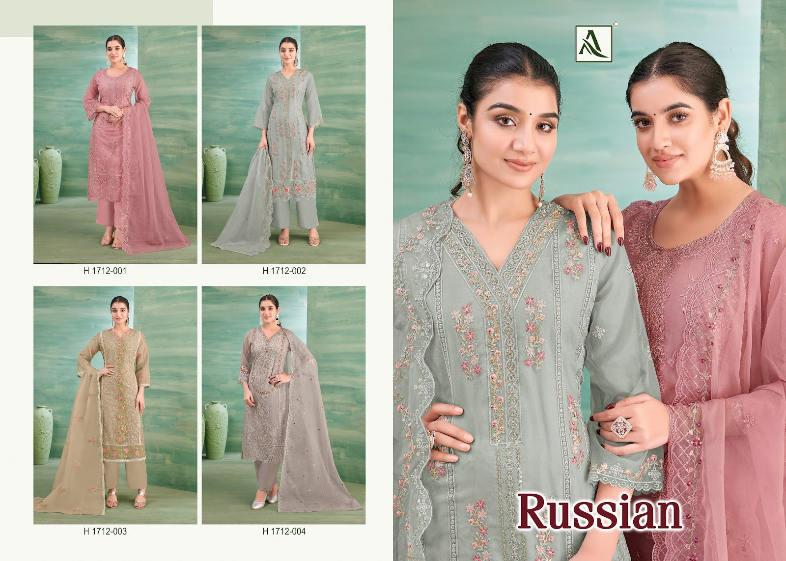 Russian Alok Organza Karachi Salwar Suits Supplier Gujarat