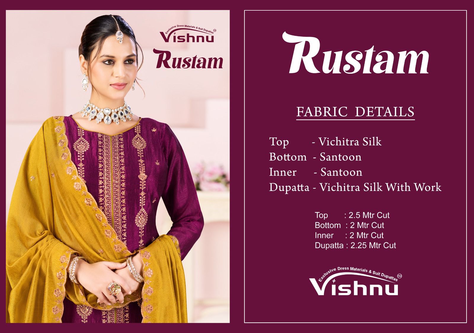 Rustam Vishnu Impex Vichitra Silk Pant Style Suits Manufacturer Gujarat