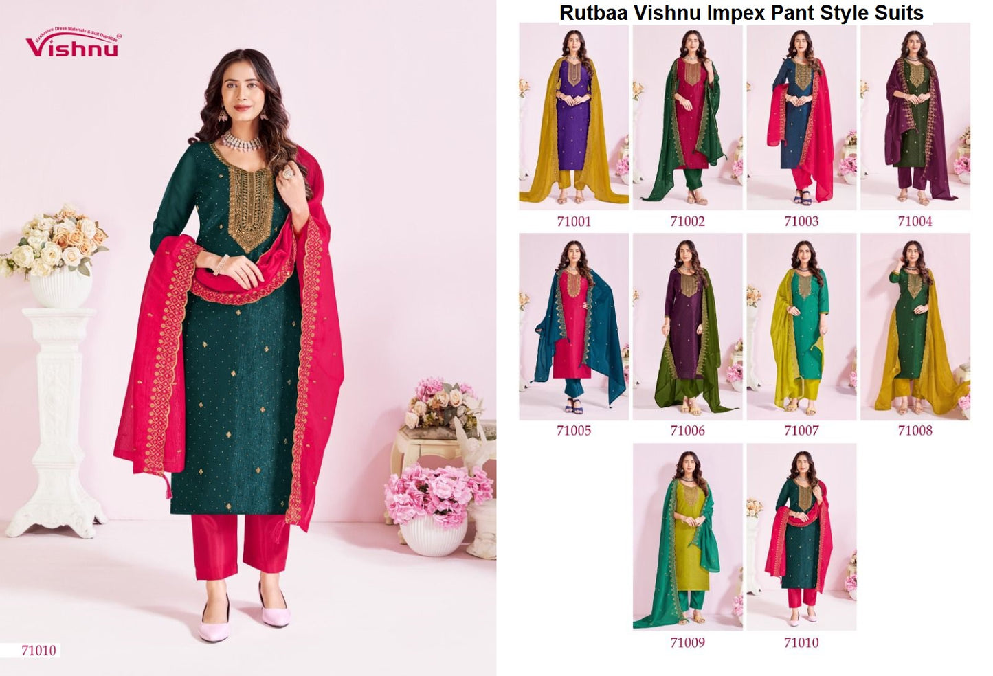 Rutbaa Vishnu Impex Crunchy Pant Style Suits Exporter