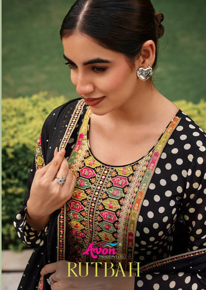 Rutbah White And Black Avon Trendz Habutai Silk Pant Style Suits Manufacturer India