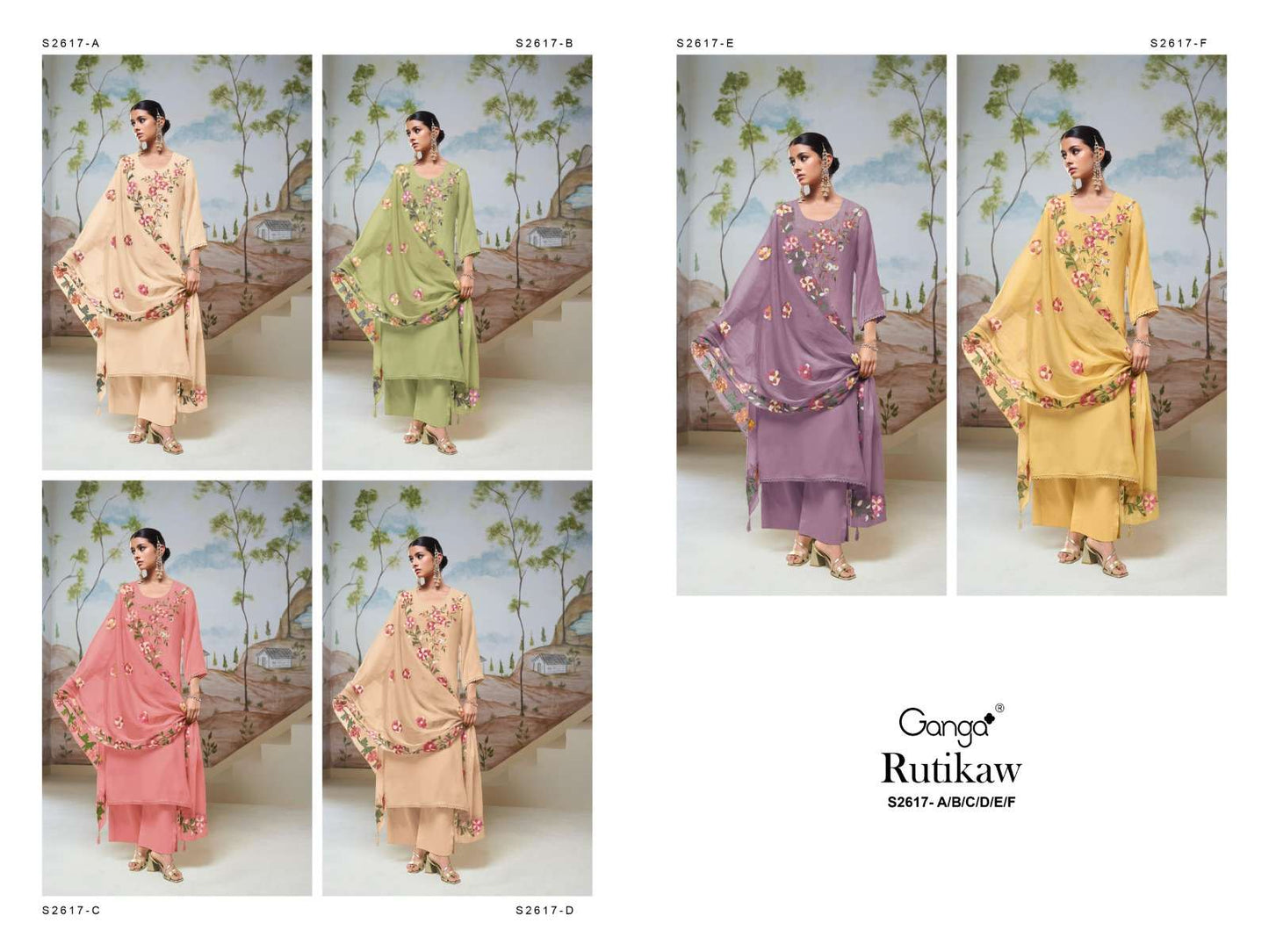 Rutikaw S2617 Ganga Bemberg Silk Plazzo Style Suits Supplier