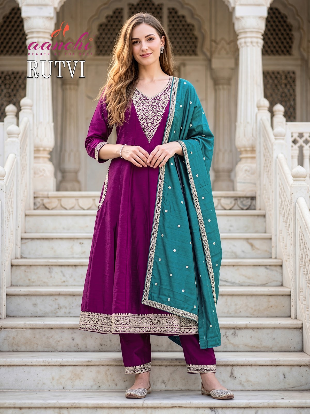 Rutvi Aanchi Vichitra Silk Readymade Anarkali Suits Manufacturer Ahmedabad