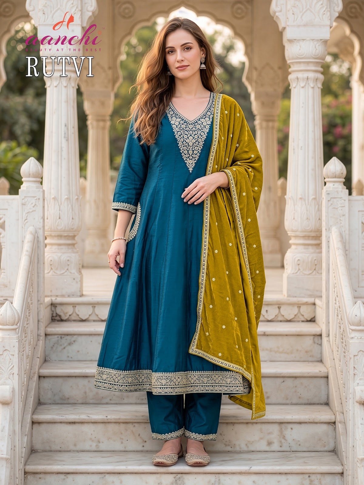 Rutvi Aanchi Vichitra Silk Readymade Anarkali Suits Manufacturer Ahmedabad