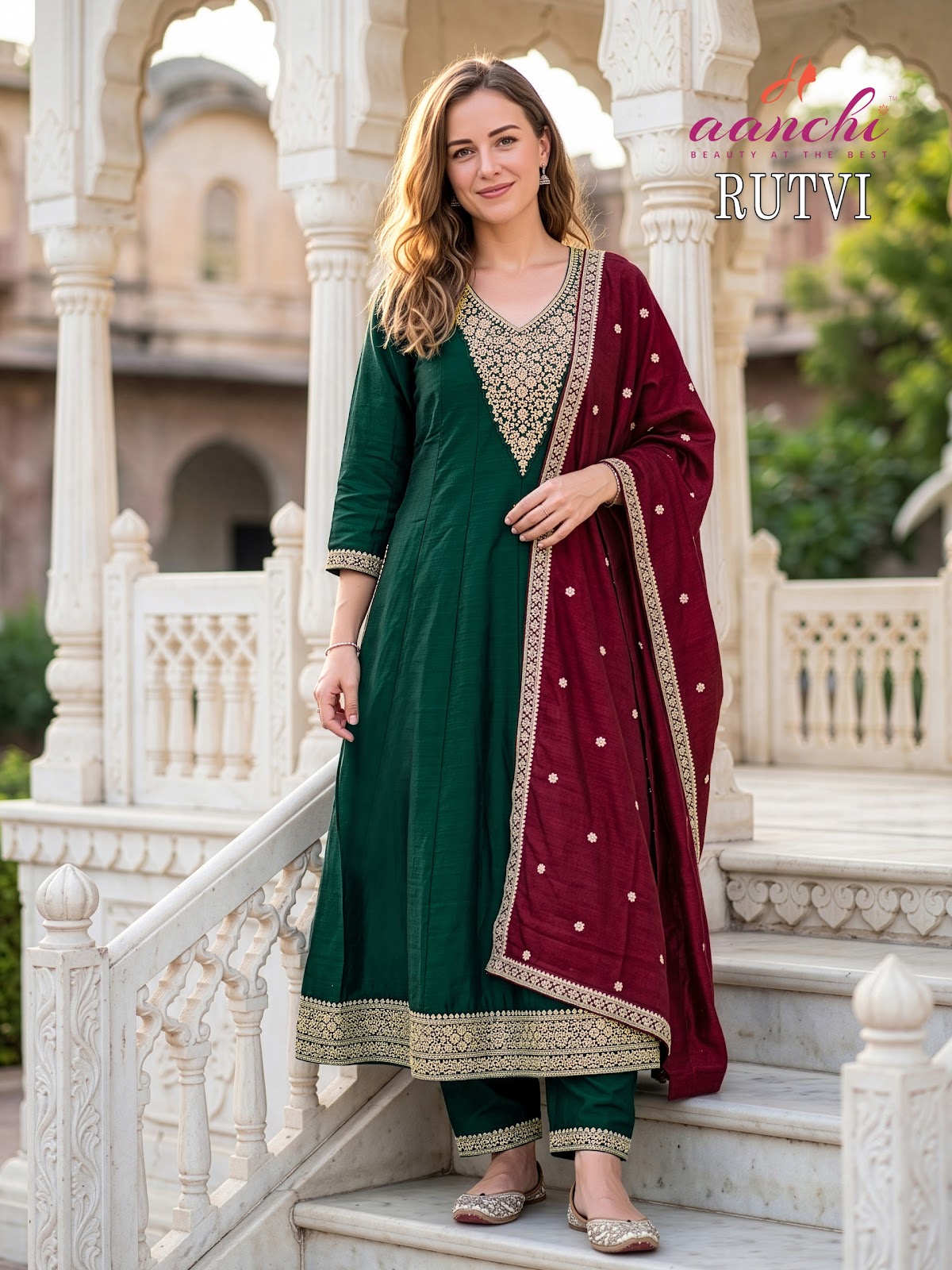 Rutvi Aanchi Vichitra Silk Readymade Anarkali Suits Manufacturer Ahmedabad