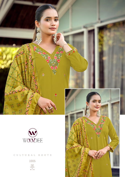 Rutvi Woodee Liva Rayon Readymade Pant Style Suits Supplier Gujarat