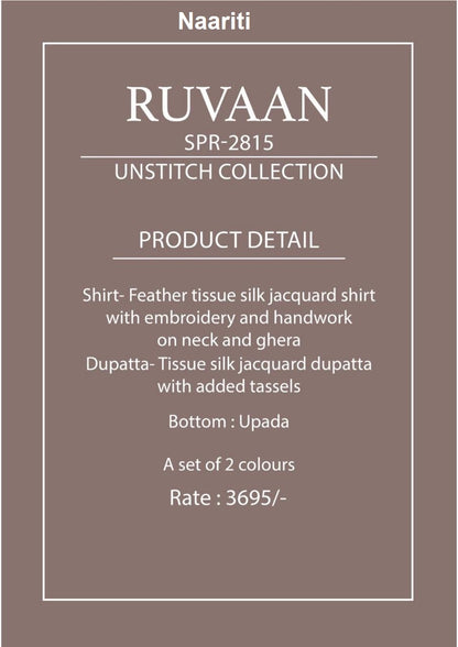 Ruvaan Naariti Tissue Silk Pant Style Suits Exporter Gujarat