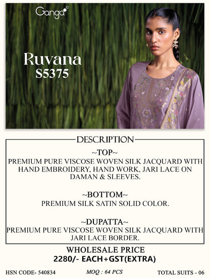 Ruvana S5375 Ganga Woven Silk Pant Style Suits Supplier India