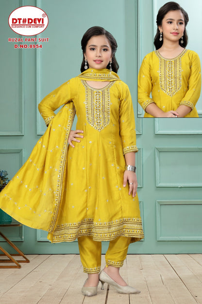 Ruzal 8954 Dt Devi Vichitra Silk Girls Readymade Pant Suits Exporter India