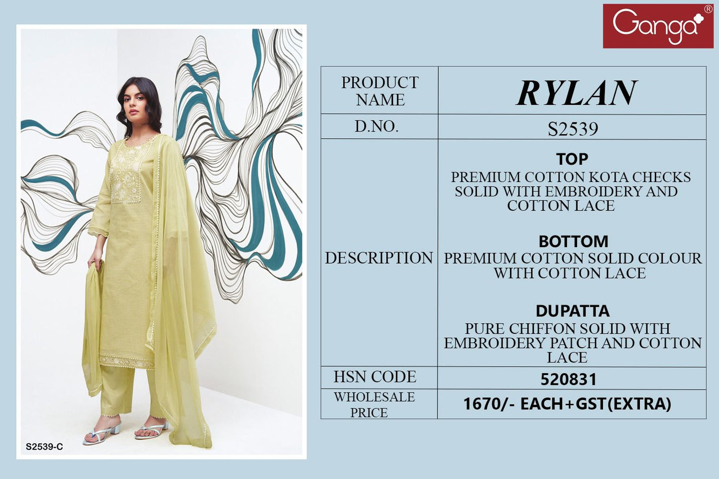 Rylan 2539 Ganga Premium Cotton Plazzo Style Suits Manufacturer Gujarat