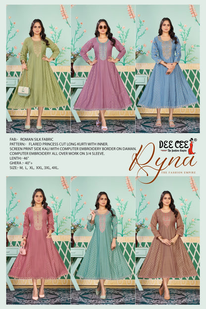 Ryna Deecee Roman Silk Anarkali Kurtis Wholesaler Ahmedabad