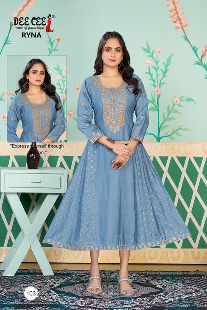 Ryna Deecee Roman Silk Anarkali Kurtis Wholesaler Ahmedabad