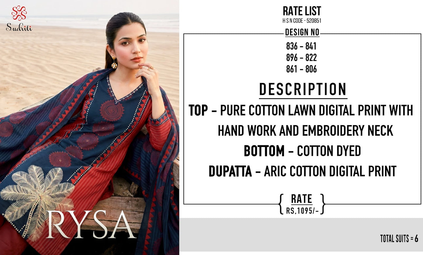 Rysa Sudriti Sahiba Cotton Lawn Pant Style Suits Wholesale Price