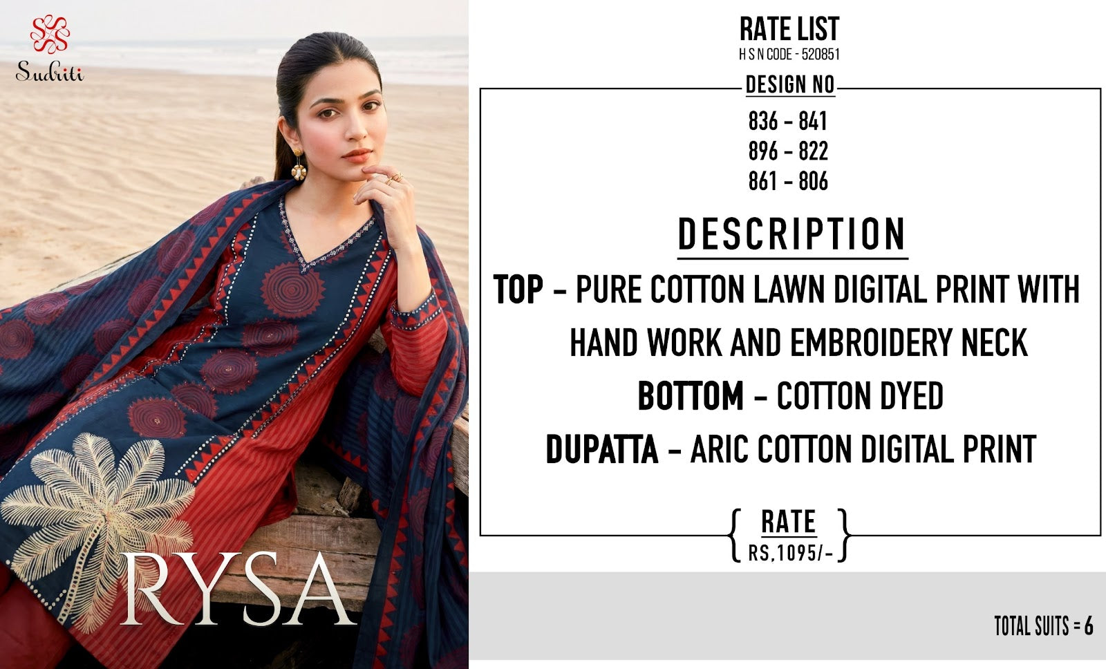 Rysa Sudriti Sahiba Cotton Lawn Pant Style Suits Wholesale Price