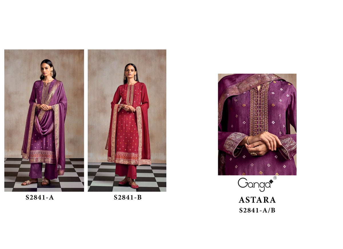 S2841 Astara Ganga Chinon Silk Salwar Suits Wholesaler Ahmedabad