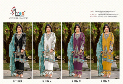 S 1182 Chart Shree Fabs Organza Pakistani Salwar Suits Manufacturer Ahmedabad