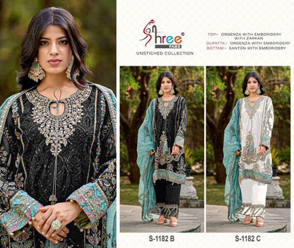 S 1182 Chart Shree Fabs Organza Pakistani Salwar Suits Manufacturer Ahmedabad