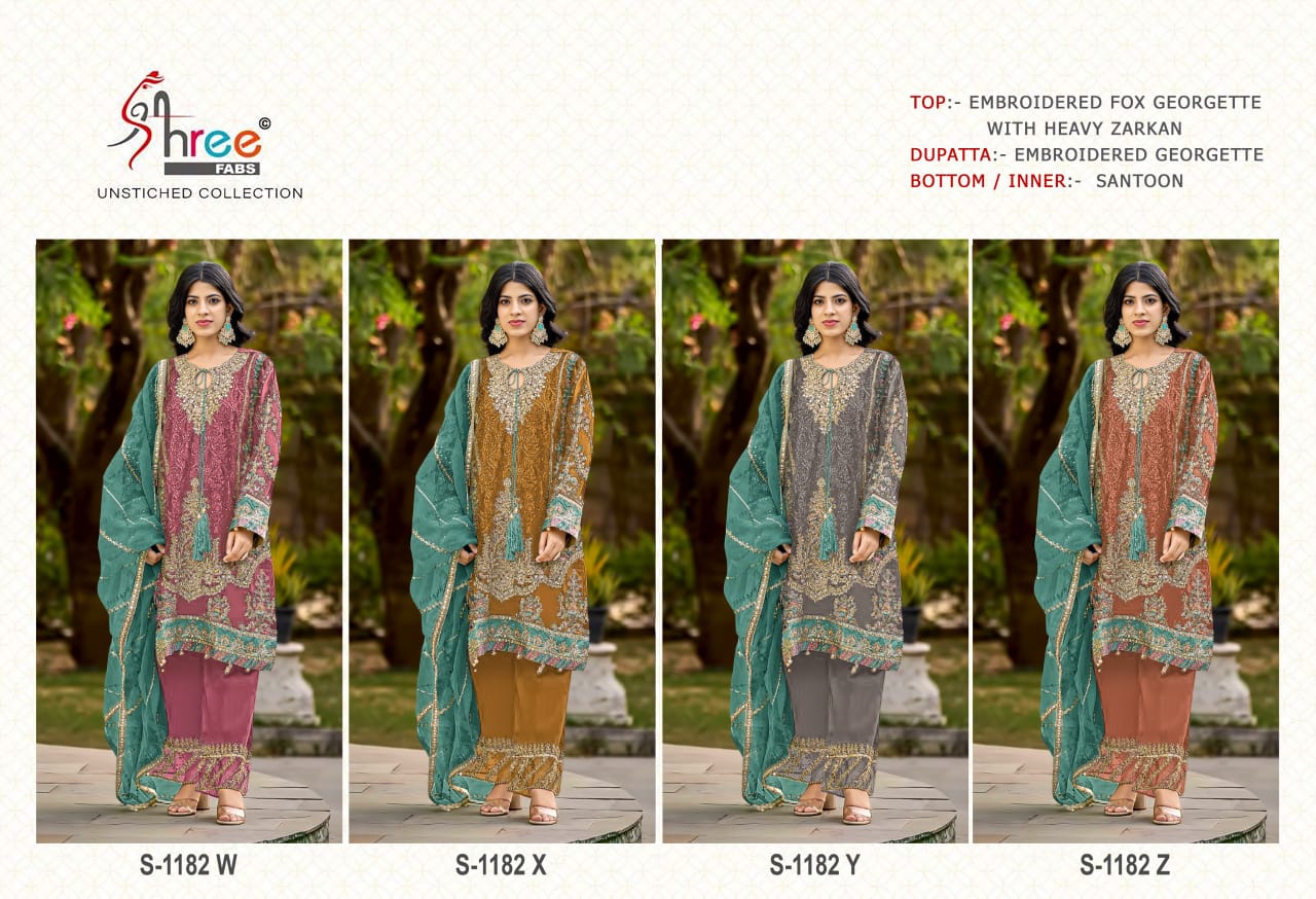 S 1182 Chart Shree Fabs Organza Pakistani Salwar Suits Manufacturer Ahmedabad